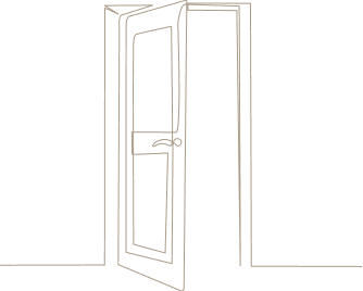 Line illustration of an open door, symbolizing Courageous Participation